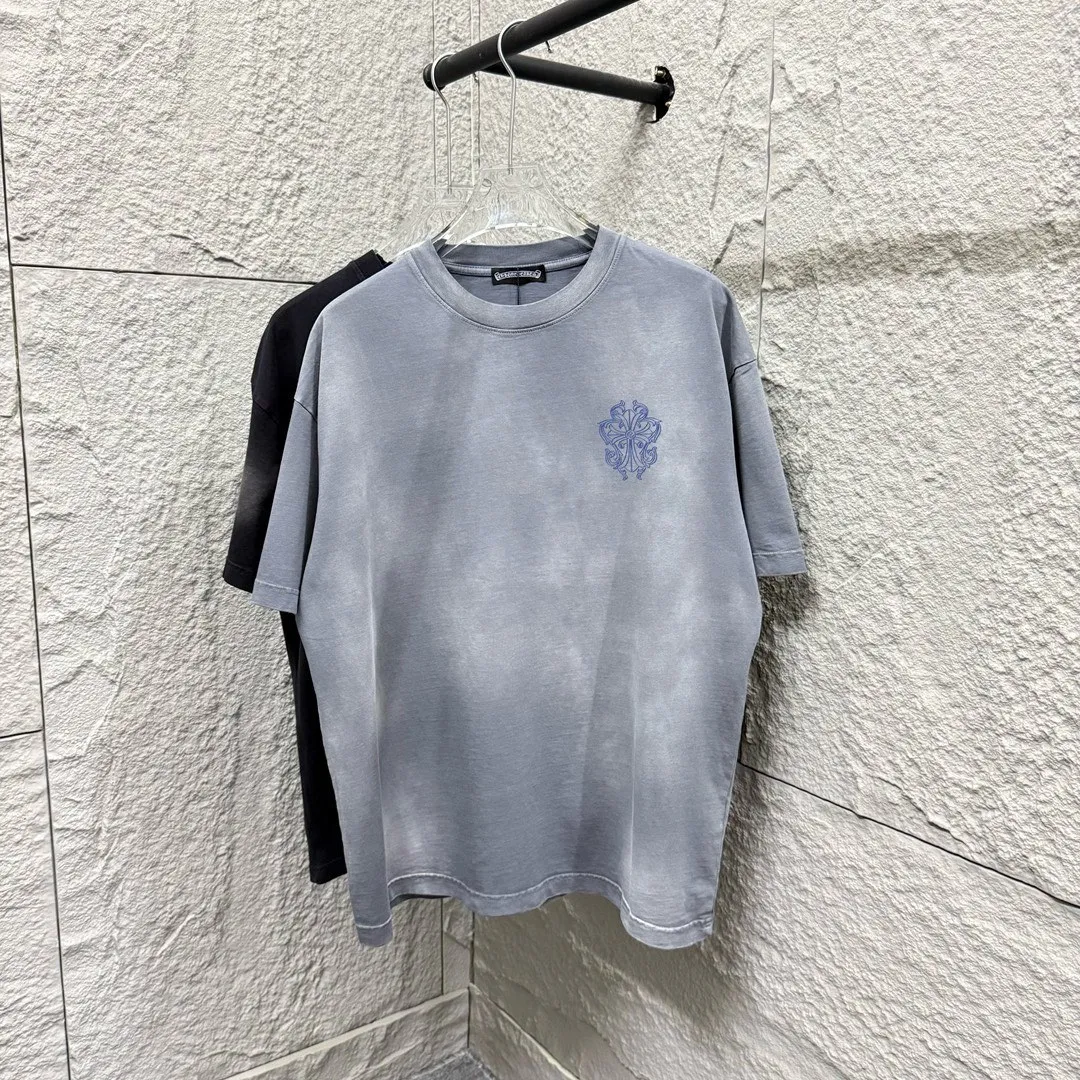 🅿️190 CH Crow* Heart 2025 Summer New Style Heavy pickling with gradient distressing Chest logo Classic printing Customized fabric Short-sleeved T-shirt Unisex Size: S M L